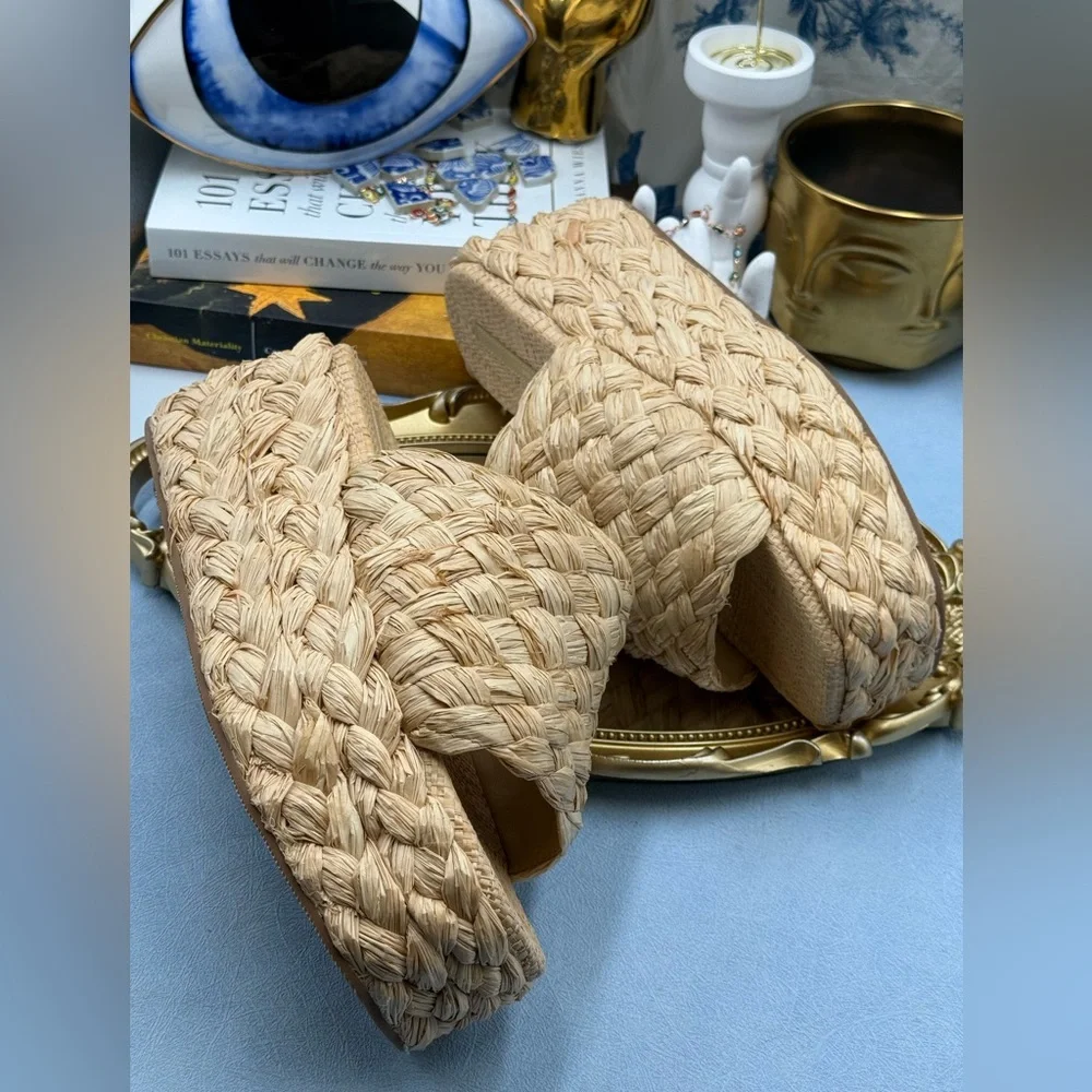 🆕 LOEFFLER RANDALL 🧿 NWOB Aaron Natural Braided Platform Straw Mule, Sz 9
